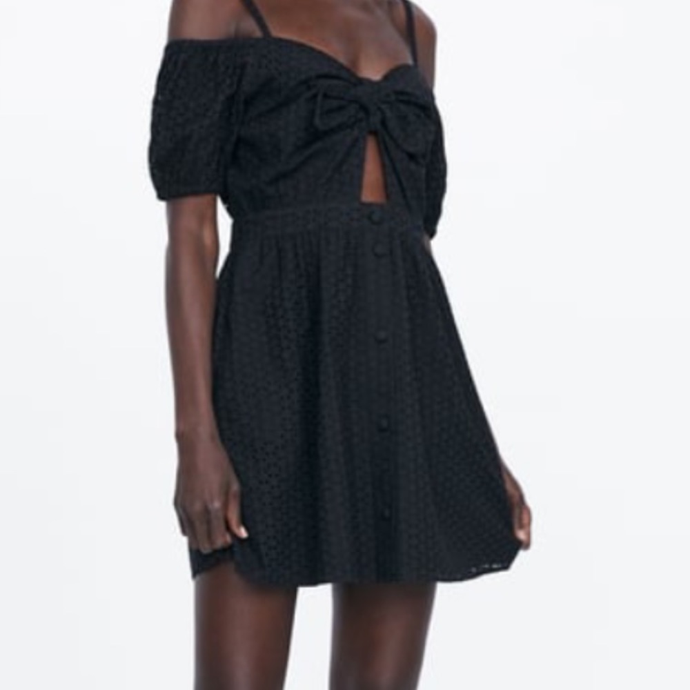 ZARA Black DRESS WITH CUTWORK EMBROIDERY